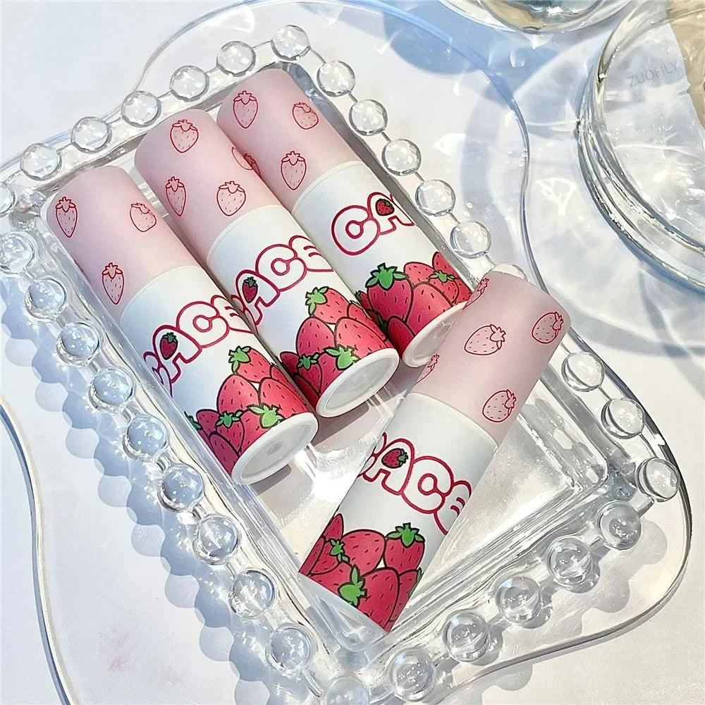 Cute Strawberry Lip Mud Matte Velvet Non-Fading Non-stick Cup Lip Glaze Waterproof Long-lasting Moisturizing Matte Lip Gloss Set