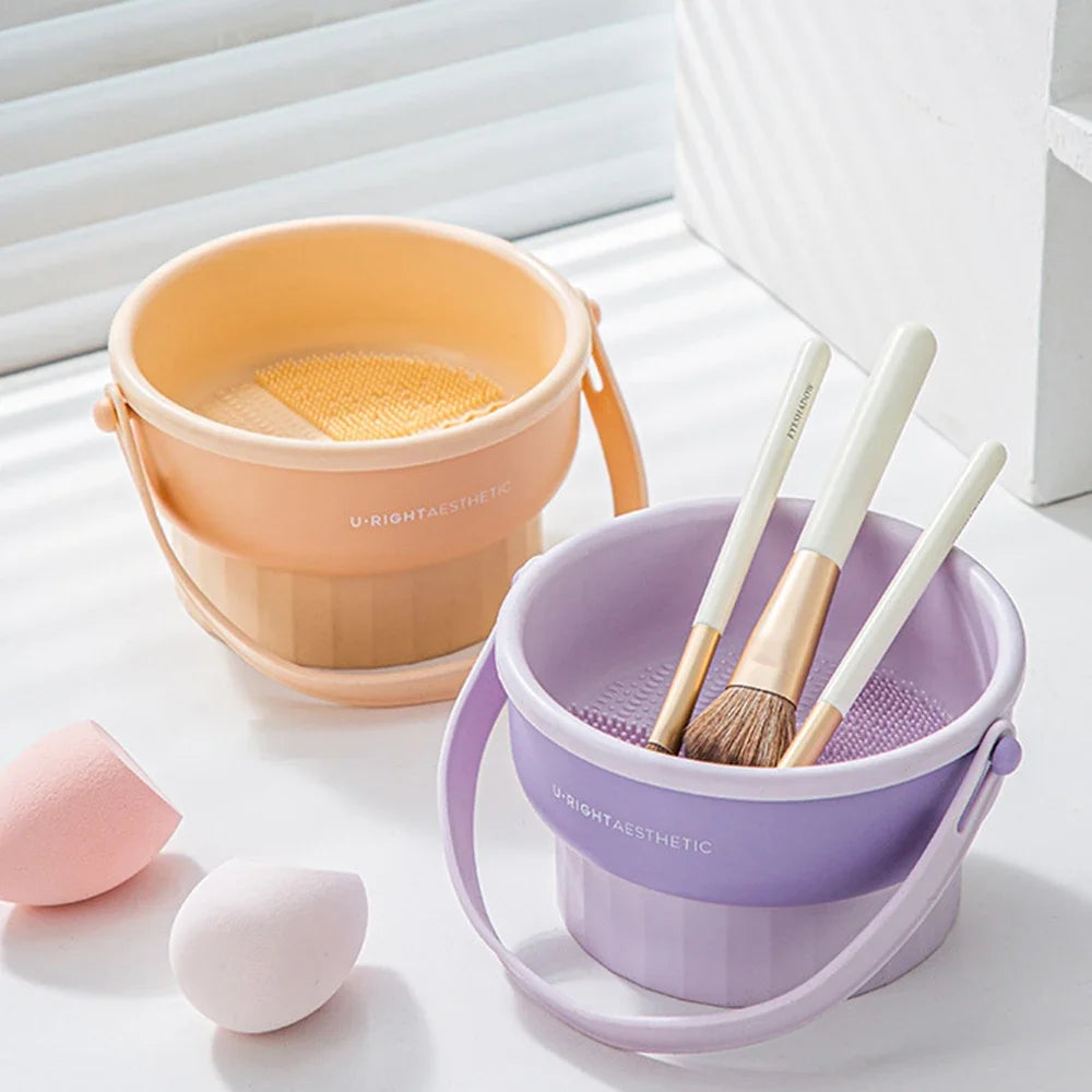 Makeup Brush Cleaning Bowl Beauty Egg Cleaning Tool Storage Set Brush Powder Puff Dry Cleaning Silicone Drying Shelf