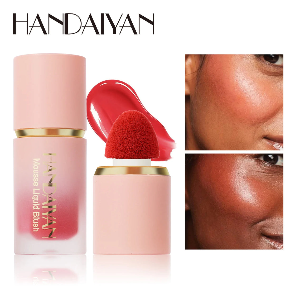 HANDAIYAN 6 Color Matte Liquid BlushEasy To Apply Lasting Waterproof Blush Sponge Brush Head Smooth Cheek Eye Mousse Blush Stick