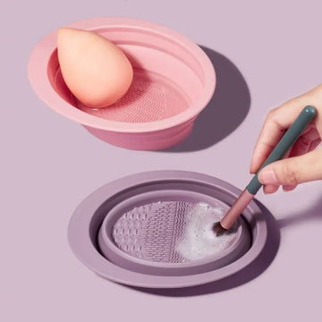 Makeup Brush Cleaning Bowl Beauty Brush Washing Pad Bowl Portable Travel Makeup Brush Scrubber Box