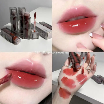 Waterproof Mirror Nude Lip Gloss Transparent Nude Dark Brown Red Lip Glaze Lasting Velvet Liquid Lipstick Women Makeup Cosmetic