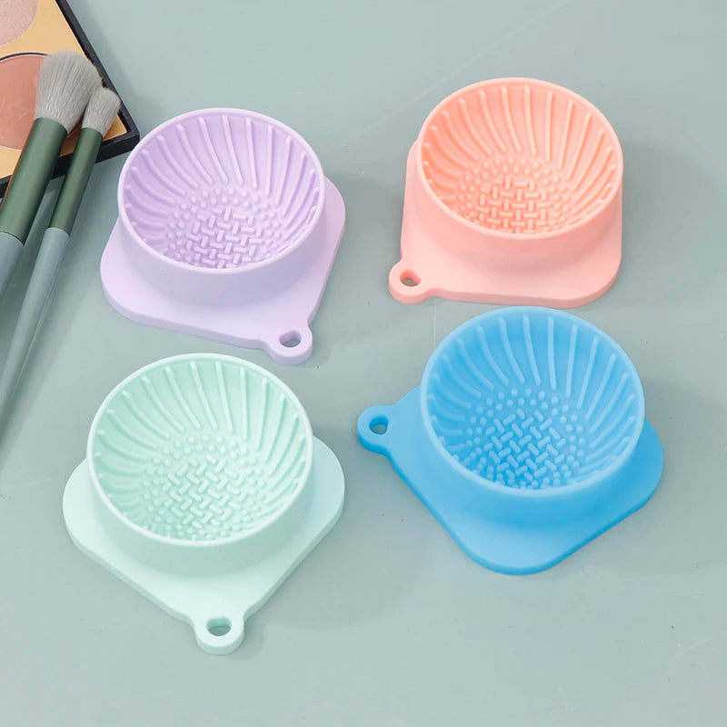 Silicone Scrub Cleaner Cleaning Tool Makeup Brush Beauty Powder Puff Pad Portable Compact Cleaning Bowl