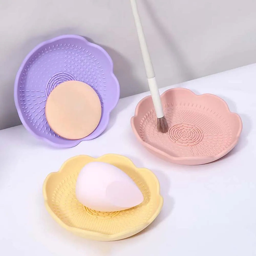 3 Colors Silicone Makeup Brush Cleaner Powder Puff Storage Rack Cosmetic Brush Holder Scrubber Board Multifunction Storage